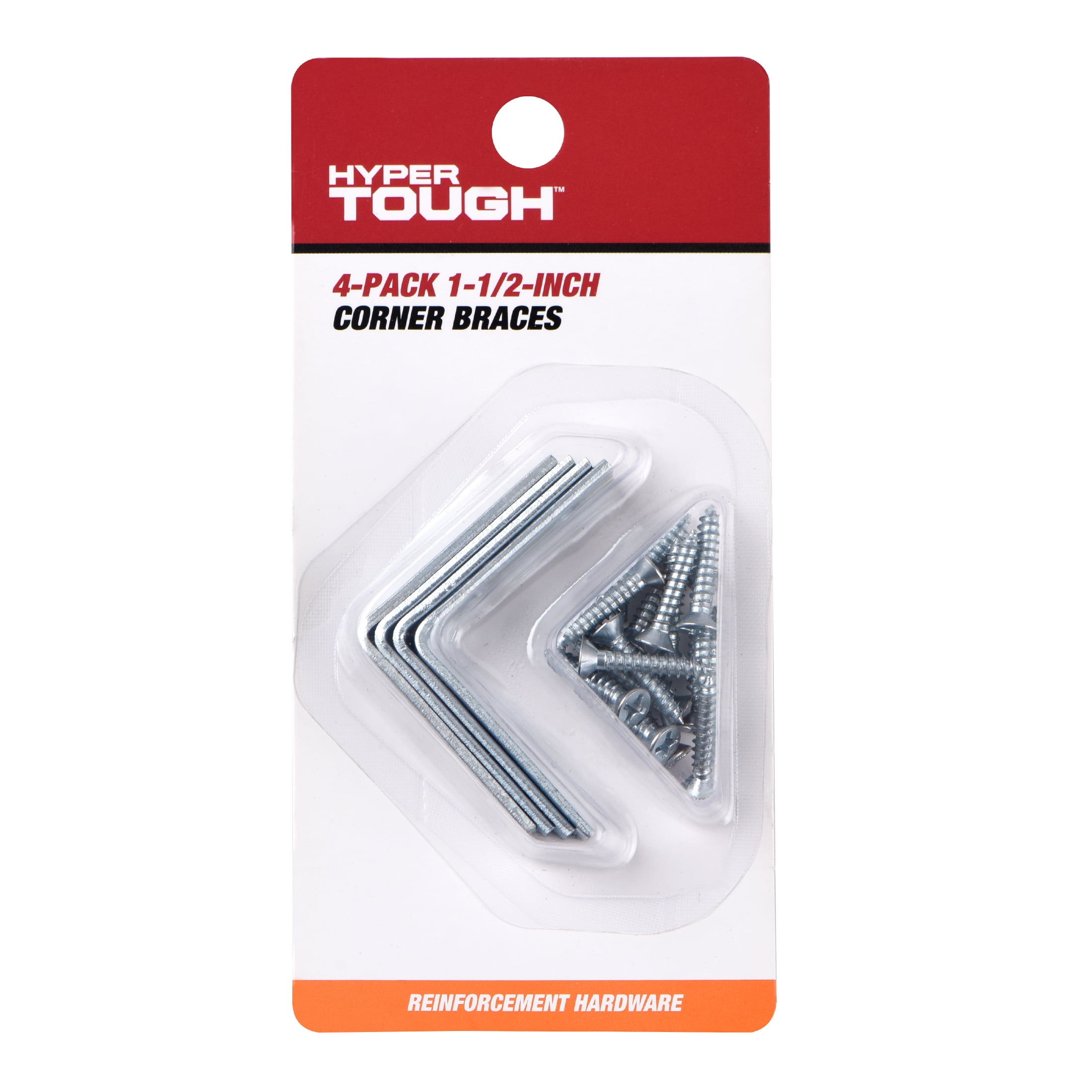 (3 pack) Hyper Tough 1-1/2 x 1-1/2 inch Corner Brace, Steel, Zinc Plated (4 Pack), mounting hardware included