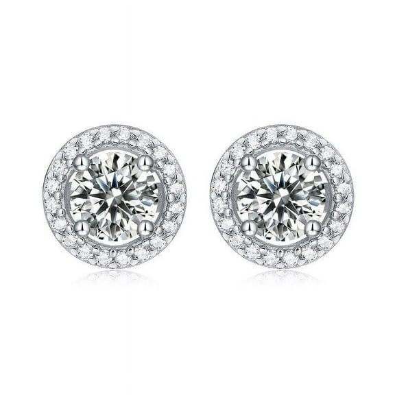 2 Ct Round Cut D Color VVS1 Moissanite Halo Stud Earrings 925 Sterling Silver