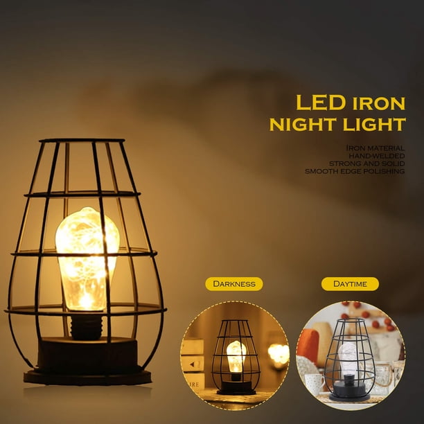Lámpara de noche de mesa de escritorio de metal con luz de noche LED para barra de dormitorio (frasco de cadera)