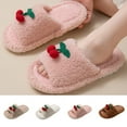 thumbnail image 5 of Xfvqtps Fluffy Slippers for Women Knit Cherry Decor Winter Warm Open Toe Slip on Furry Cozy Indoor and Outdoor Plush Shoes Coffee, 5 of 5