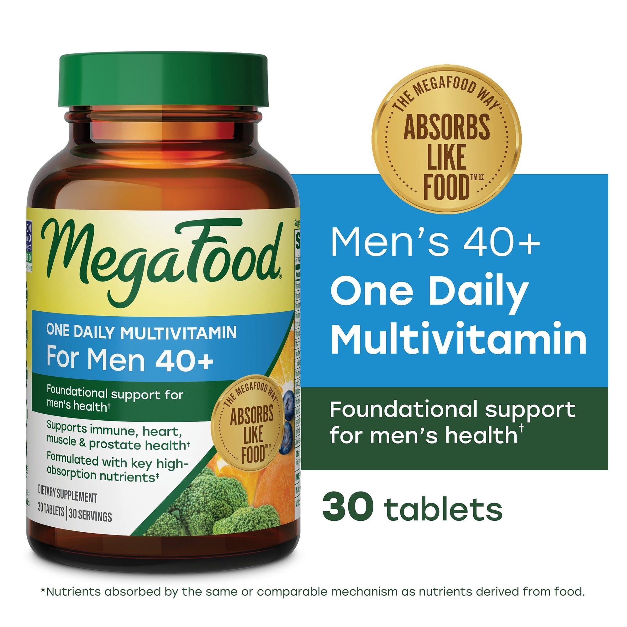 MegaFood Men's 40+ Multivitamin - Vitamins B, D3, Zinc - Immune Support - 30 Servings