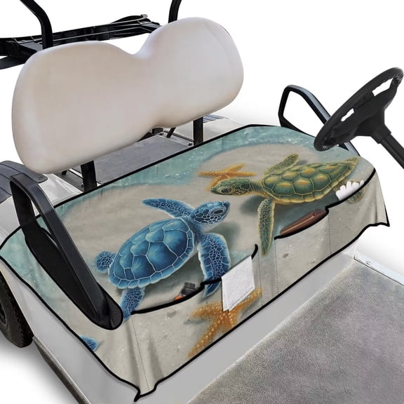 Yuyamidu Sea Turtle Golf Cart Seat Covers for Club Car Starfish Golf Cart Towel Seat Covers with Front Pockets for 2 Seats Heavy Duty Washable Club Car Accessories in Summer