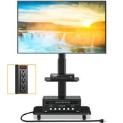 RTVR Sleek Rolling TV Stand with Power Outlet for Home Decor,Strong Tall Mobile TV Cart with Mount Up to 88 lbs,Height Adjustable Portable TV Stand on Wheels for 32-70 Inch TVs,White