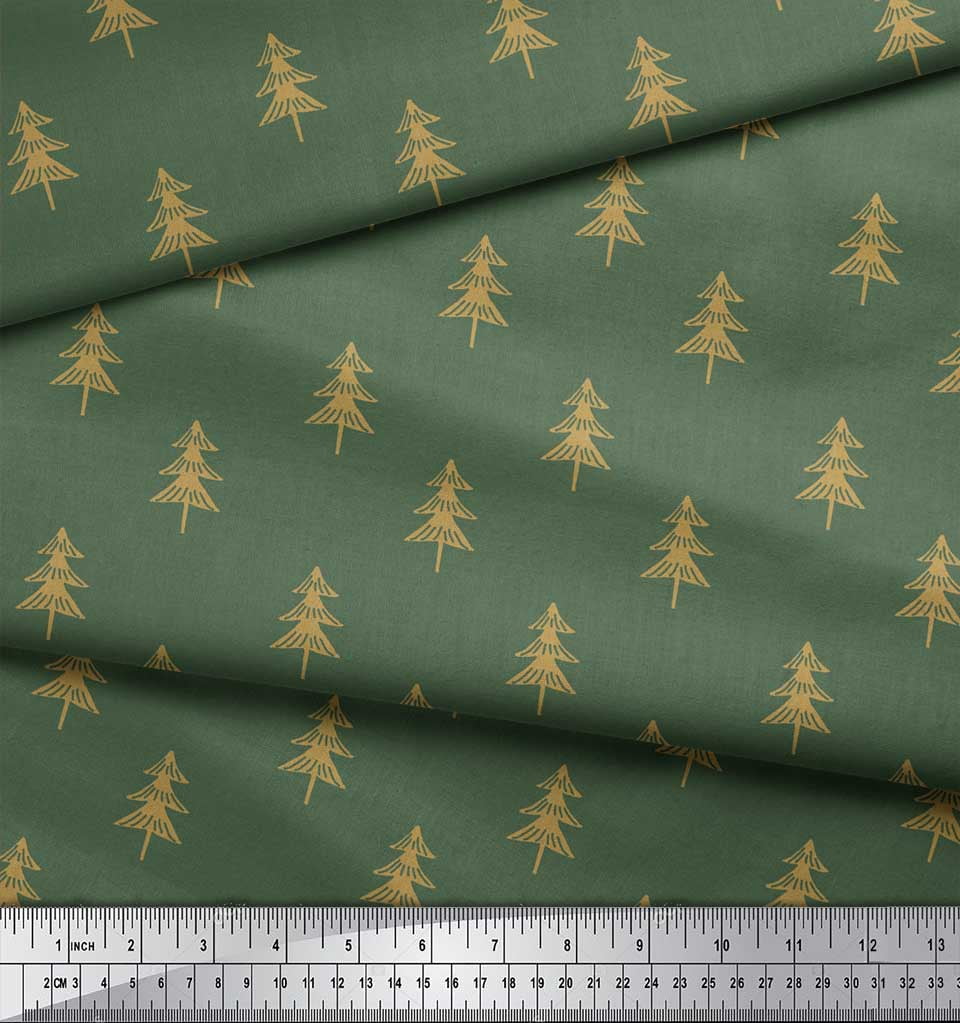 Soimoi Green Cotton Voile Fabric Christmas Tree Decor Fabric Printed Yard 56 Inch Wide