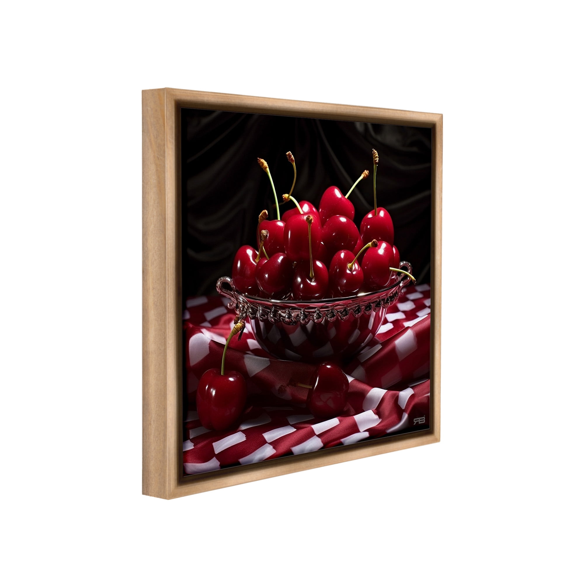 Stupell Industries Plump Cherries Still Life Food & Beverage Painting Brown Floater Framed Canvas Art Print Wall Art, 25 x 25
