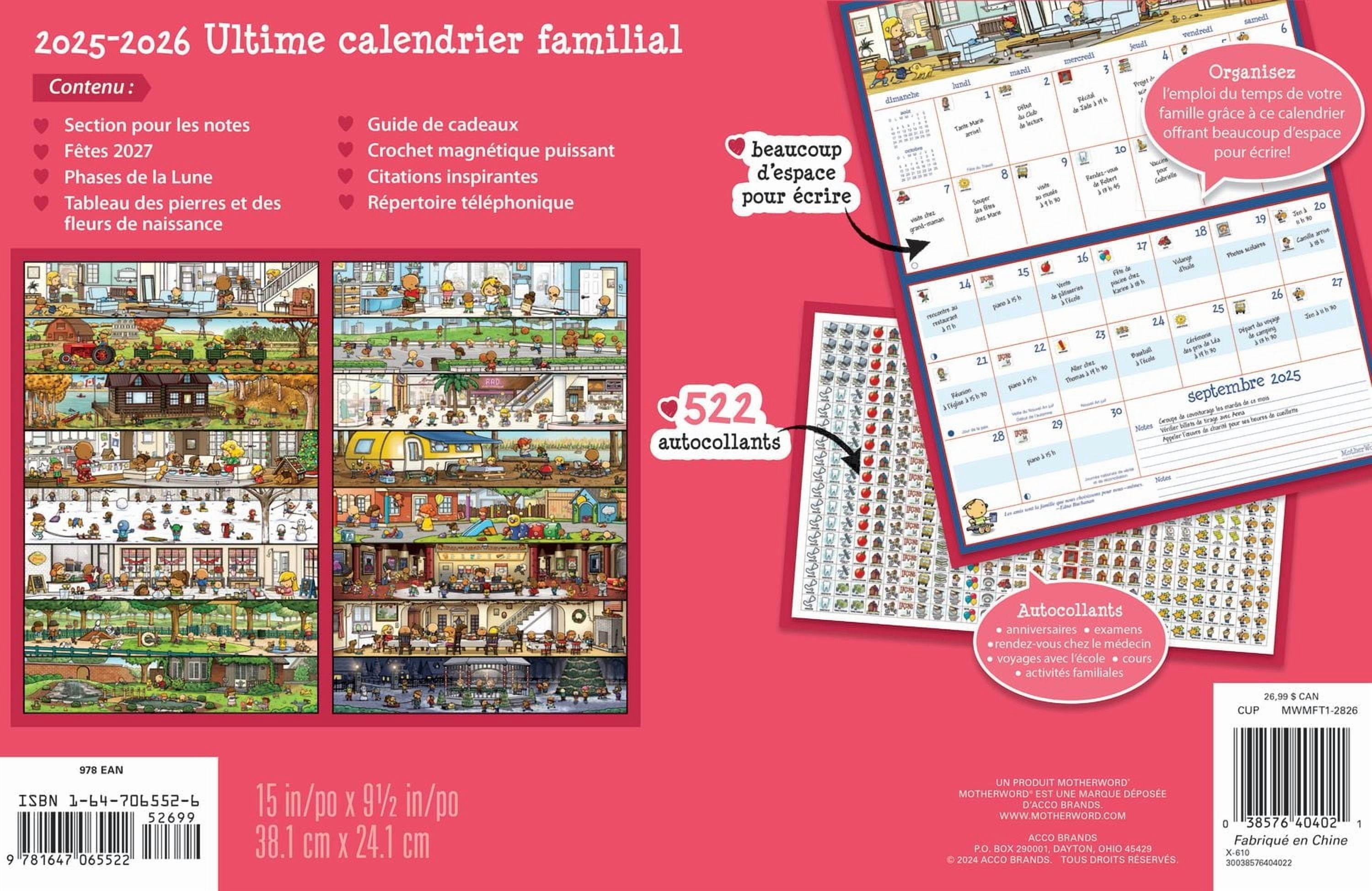 Calendrier magnétique Motherword 2026 pour réfrigérateur/mur (Version Côte à Côte) - Français Calendrier