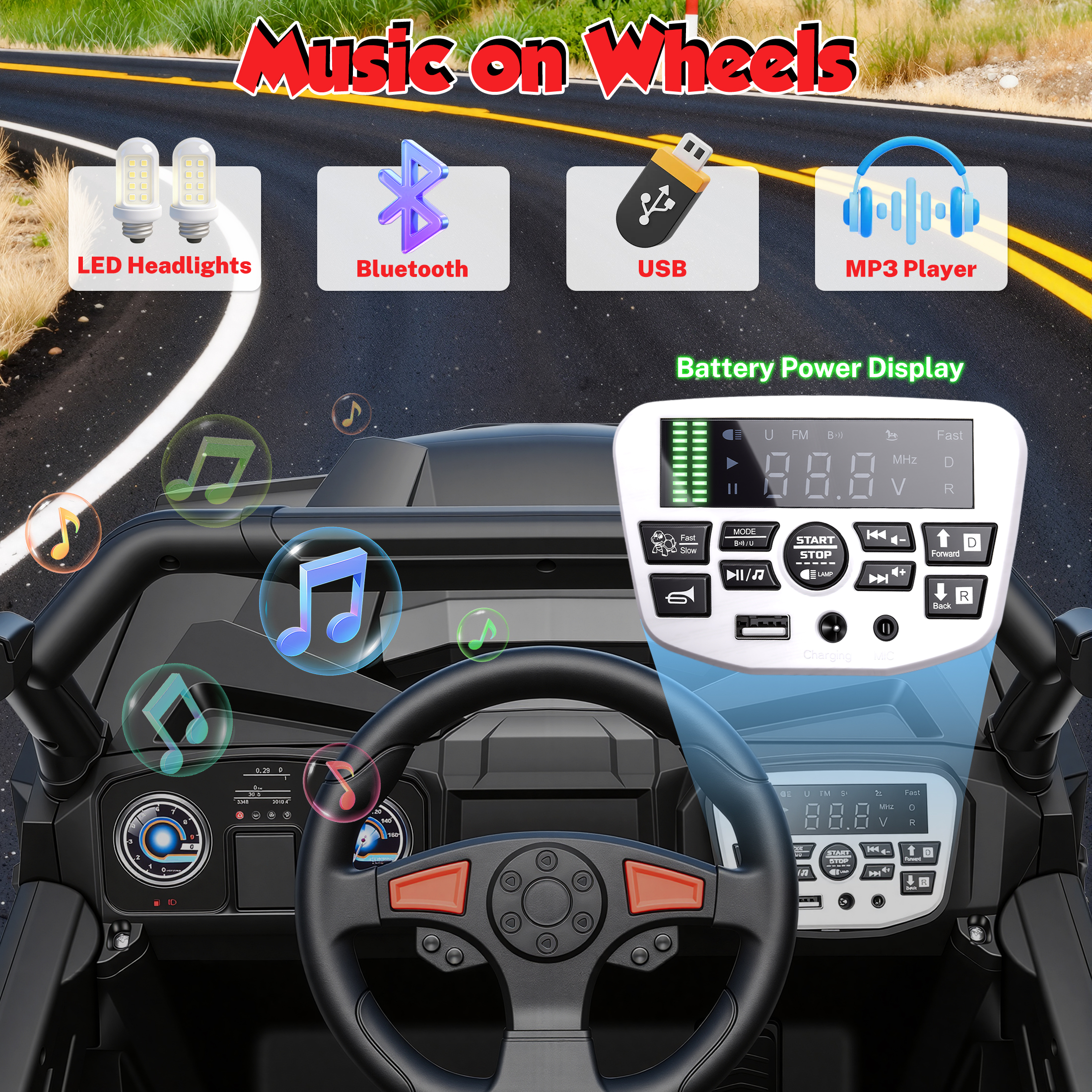 24V 400W Kids Ride On Electric UTV Car with Remote Control, Ride on Toys with Advanced Center Panel, Music, Bluetooth, LED Lights, Gift for Boys Girls 3+, Black