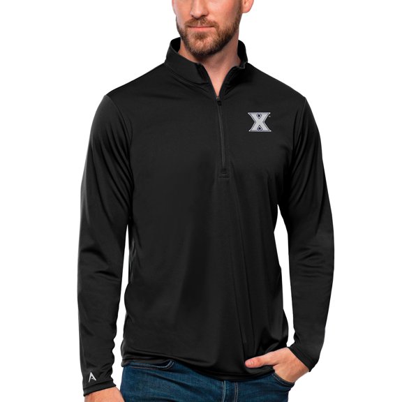 Men's Antigua Black Xavier Musketeers Tribute Quarter-Zip Top