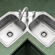 Houzer LCR-3221-1 Legend 32 Drop-in Topmount 4-Hole 50/50 Double Bowl Corner Kitchen Sink with Strainer