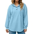 thumbnail image 5 of THNCYX Women Waffle Knit Hooded Henley Shirts Drawstring Hoodies Long Sleeve Tops Loose Fit Casual Sweatshirt Fall Clothes, 5 of 7
