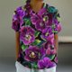 thumbnail image 2 of Blusas de Manga Corta para las Mujeres Cuello de Muñeca Lindo Lino Algodón, Impreso Suelto Camiseta para el Uso Casual, Diario Y de Verano, 2 of 4