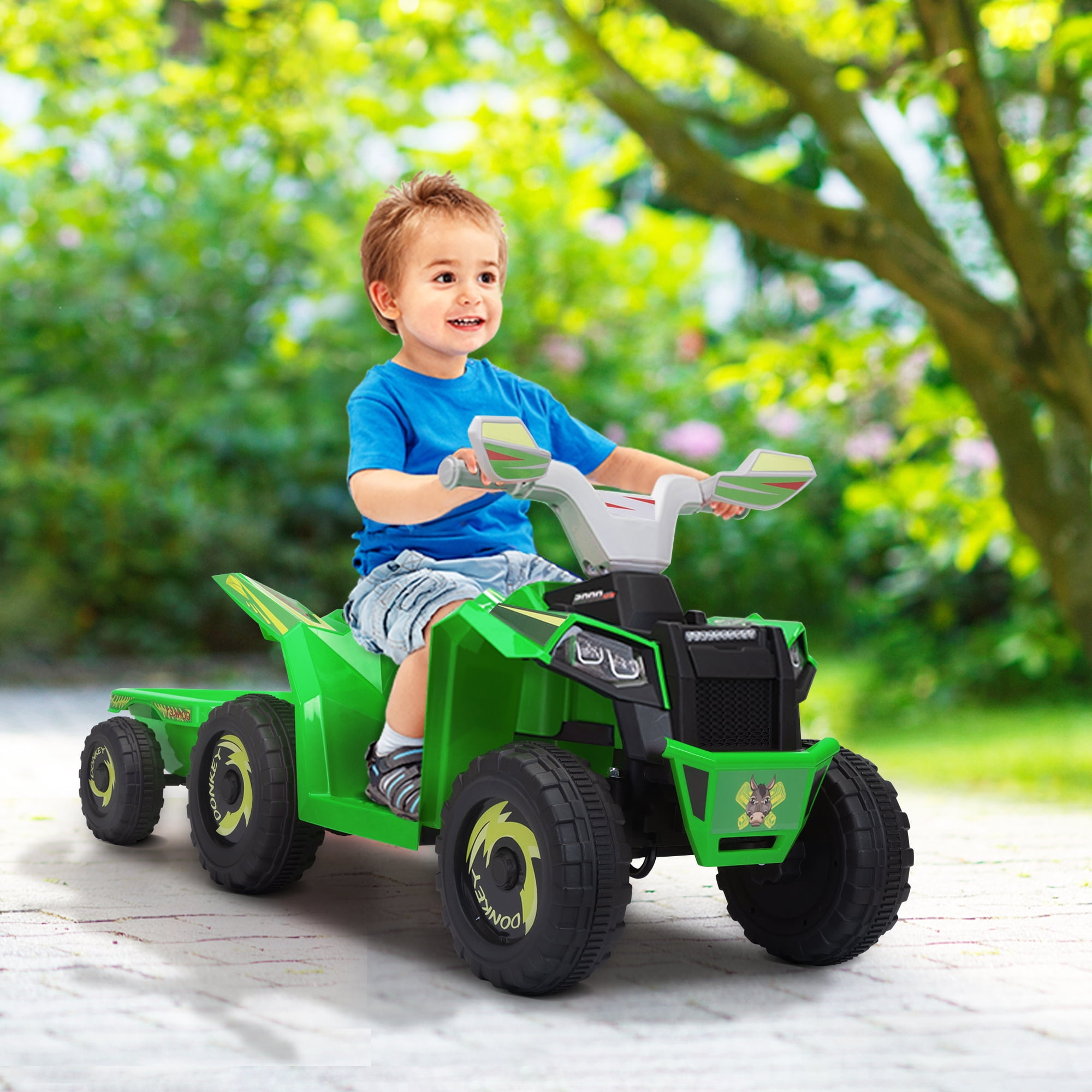 CIPACHO Kids ATV with Trailer, 6V Battery Powered Electric Quad, Motorized Ride On Mini Vehicle Car for Toddlers Boys Girls, Green
