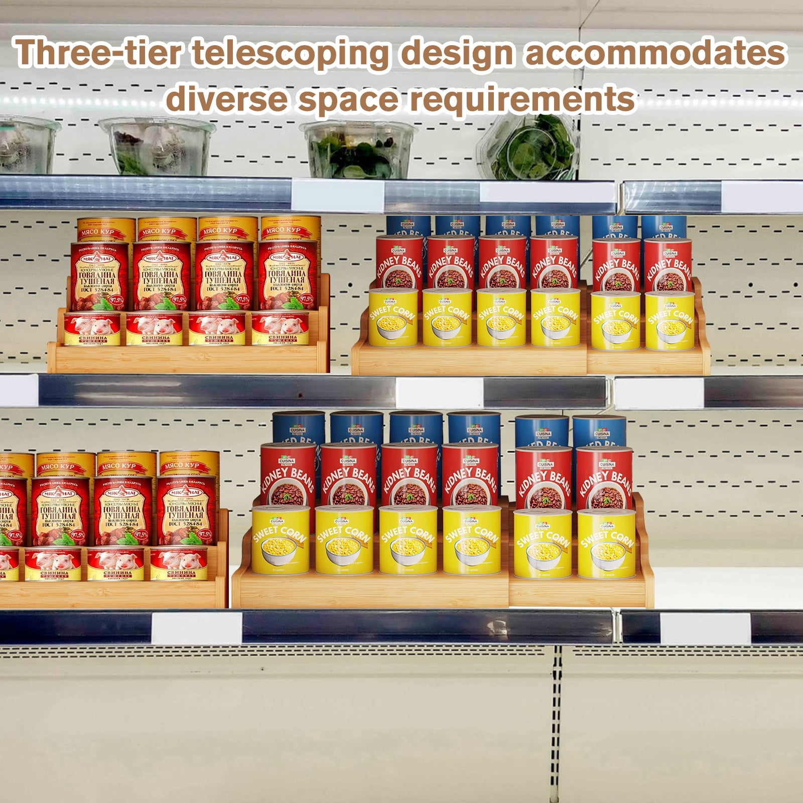 GIRACOA Expandable Bamboo Spice Rack – 3-Tier Cabinet Organizer for Kitchen, Pantry & Cupboard Storage