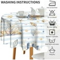 thumbnail image 6 of Beach Coastal Tablecloth, Rustic Striped Background Navy Blue Brown Seashells Coral Reefs Waterproof Fabric Farmhouse Tablecloths for Holiday Home Kitchen Dining Room, Round(60x60in), 6 of 6