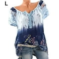 thumbnail image 4 of Blouse à Manches Courtes Imprimée Col en V Ample Chemise Imprimée Femme Haut d'Été, Bleu Clair, L, 4 of 6
