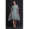 thumbnail image 4 of Bimba Green Leaves Printed Womens Ruffle Front Cold Shoulder Swing Shift Dress - XXX-Large, 4 of 6