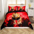 thumbnail image 1 of Erosebridal Housse de Couette à Imprimé Lion 3D Grand Lit, Housse de Couette Rouge Grand Lit, Literie Réversible Faune de Jungle Format Grand Lit, Décoration de Chambre en Microfibre, 3 Pcs (Sans Couette), 1 of 7