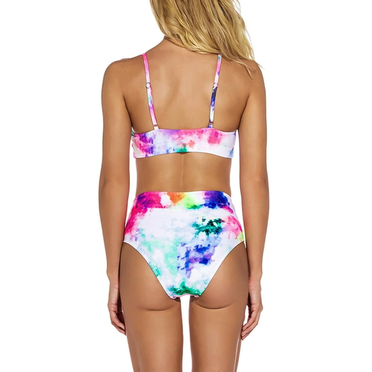 UKAP Women High Waist Bikini Set Floral Tie Dye Swimsuit Bathing Suit Two  Piece Swimwear Beachwear Swimming junior Teen Push Up Padded Tops with  Bikini Bottoms Backless for Young Ddult 