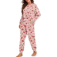 thumbnail image 2 of FOR U DESIGNS Pink Strawberry Women Pajamas Set Long Sleeve Nightwear 2 Piece Size M Sleepwear Long Pants with Drawstring for Women Loungewear Crew Neck Tops Pjs Fall, 2 of 6