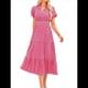 thumbnail image 2 of Vestidos Largos Verano para Mujer 2025, Informales, con Escote en V, Mangas Abullonadas, Fruncidos Holgados, Estilo Bohemio, para Playa, con Estampado Floral, Color Rosa, M, 2 of 10