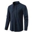 thumbnail image 3 of Mens Casual Vintage Long Sleeve Front Lace Up V-Neck Shirt Beach Tops Blouse, 3 of 9