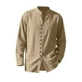 thumbnail image 3 of YLSDY Mens Linen Shirt Short Sleeve Button Down Collar T Shirt Blouses Casual Solid Color Summer Vacation Beach Shirts Khaki S, 3 of 9