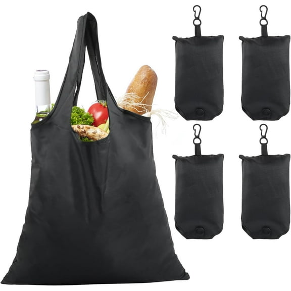 4 PCS Large Reusable Shopping Bag, Shopping Bag Foldable Washable 48 * 36.5cm, Shopping Waterproof Tote Bag Black, Eco Tote Handbag, Durablen and Lightweight Shopping Bags for Daily Grocery