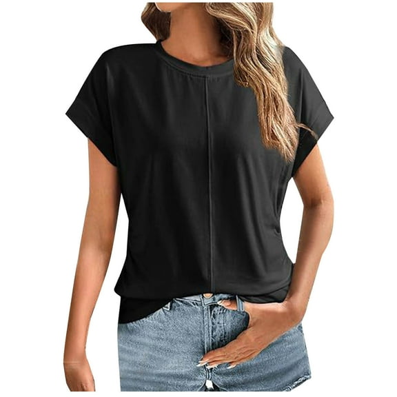Mittory Womens Short Sleeve T Shirts Summer Side Ruched Crew Neck Dressy Casual Tops Basic Trendy Tees
