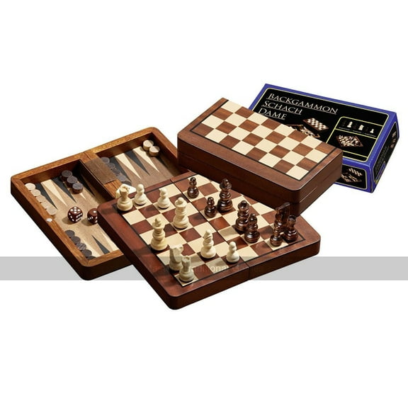 Philos Chess, Backgammon and Draughts Travel Set (16cm)