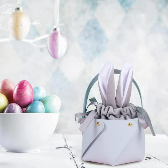Isvgxsz Easter Basket for Kids, Cute Easter Bucket Stuffers Bags with Bunny Ears for Easter Eggs Hunting, Easter Party Decorations, Candy Gifts Storage, Blue Easter Baskets