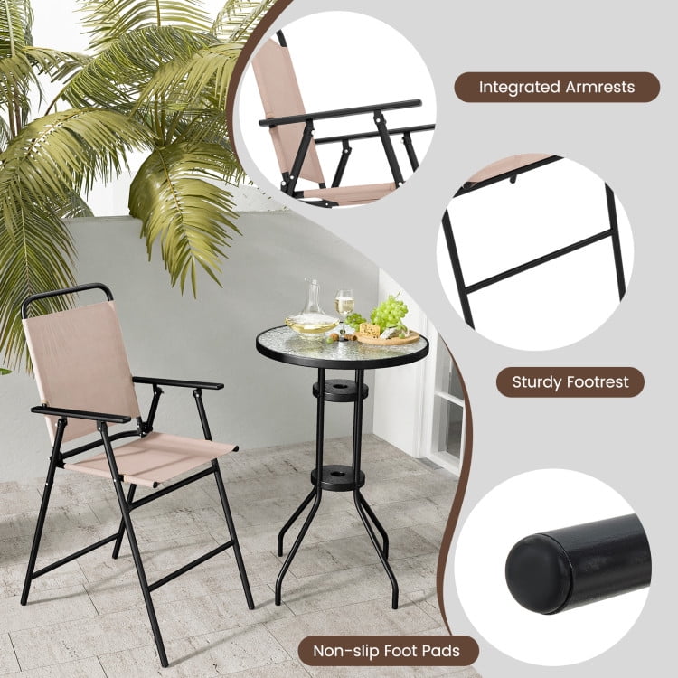 Aimee Lii 3 Pieces Outdoor Bistro Set with 2 Folding Chairs, Patio Sectional Furniture Set with for Backyard, Beige Aimee Lii 3 Pieces Outdoor Bistro Set with 2 Folding Chairs, Patio Sectional Furniture Set with for Backyard, Beige