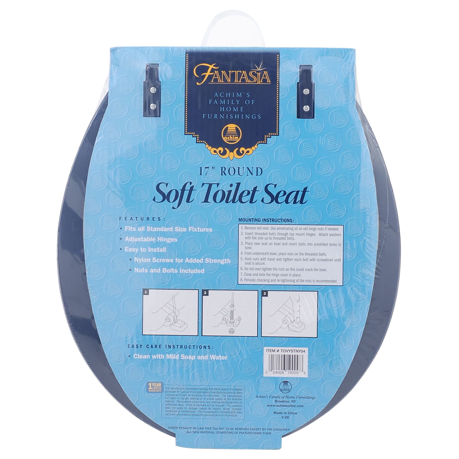 Standard Vinyl Soft Adjustable Hinges Toilet Seat with Close Lid, Navy