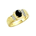 thumbnail image 3 of Rylos 925 Yellow Gold Plated Silver Classic 8X6MM Oval Cabochon Onyx & Sparkling Diamond Ring - Birthstone Jewelry for Men -Size 13, 3 of 7
