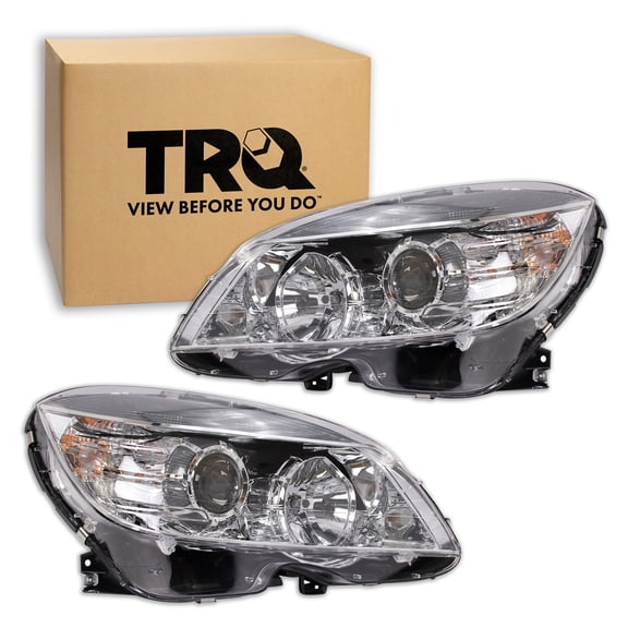 TRQ Headlight Assembly Set Halogen 2-Piece Driver & Passenger Side Fits 20092011 Mercedes-Benz C63 AMG, 20082011 C350/C300 2008 C63 AMG (From 02/09/07 Production Date) MB2502162 MB2502163