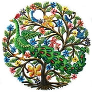 Global Crafts Multi Peacock In Tree Haitian Metal Drum Wall Art Miscellaneous