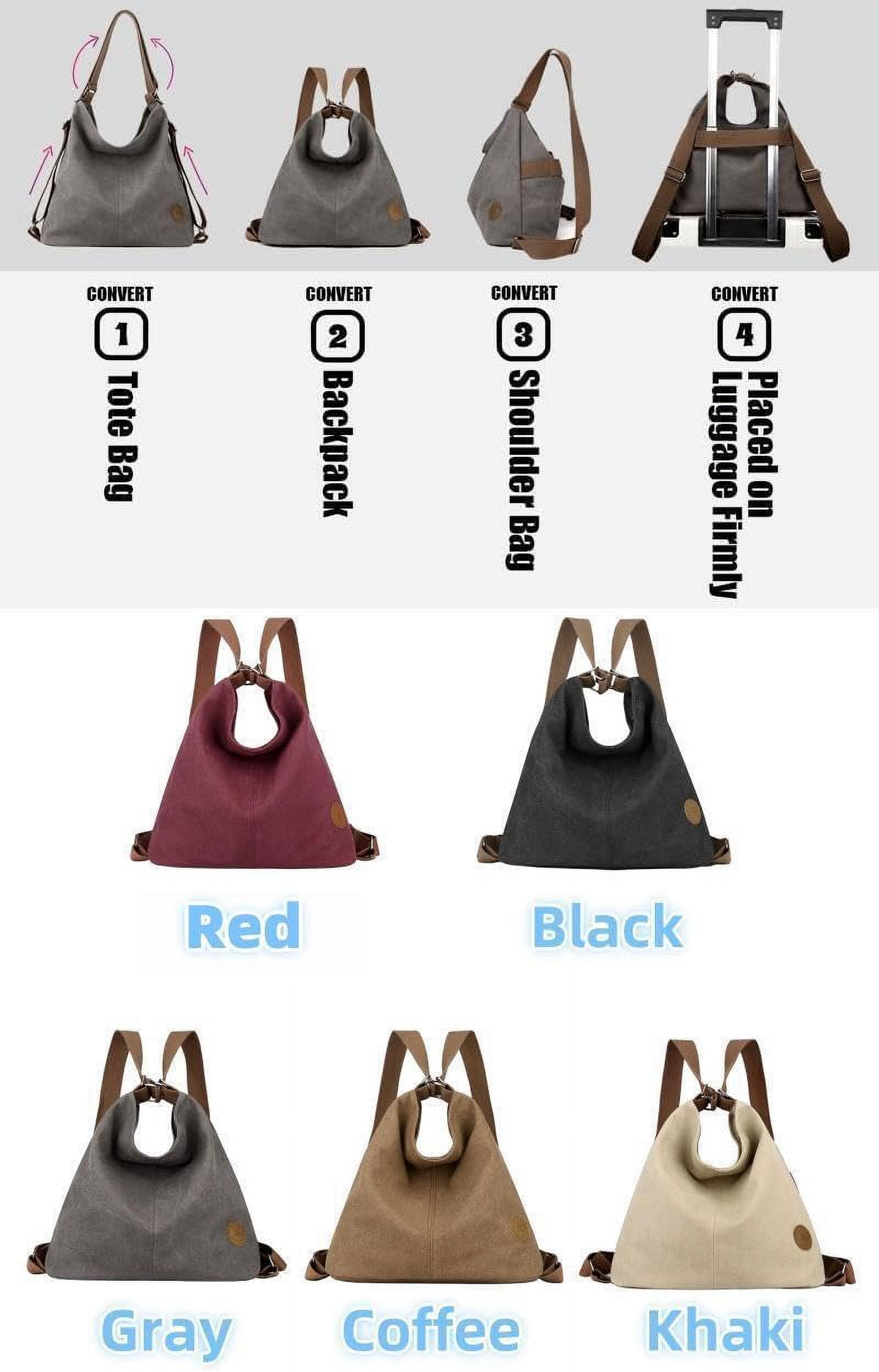 Multi Ways Convertible Canvas Shoulder Bag Tote Purse 