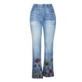 thumbnail image 3 of Summer Savings Clearance 2022! Women Mid Waisted Denim Jeans Embroidery Stretch Button Straight Pants Jeans Ladies Embroidered Washed Slim Jeans, 3 of 7