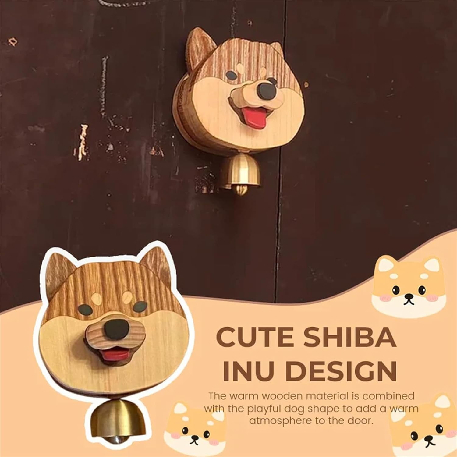 Wooden Shiba Inu Wind Chime Doorbell,Wooden Shiba Inu Doorbell,Wooden Shopkeepers Bell for Door Opening,Magnetic Doorbell Hanging Decoration Wind Chime for Patio Garden Home Decoration (1pc)