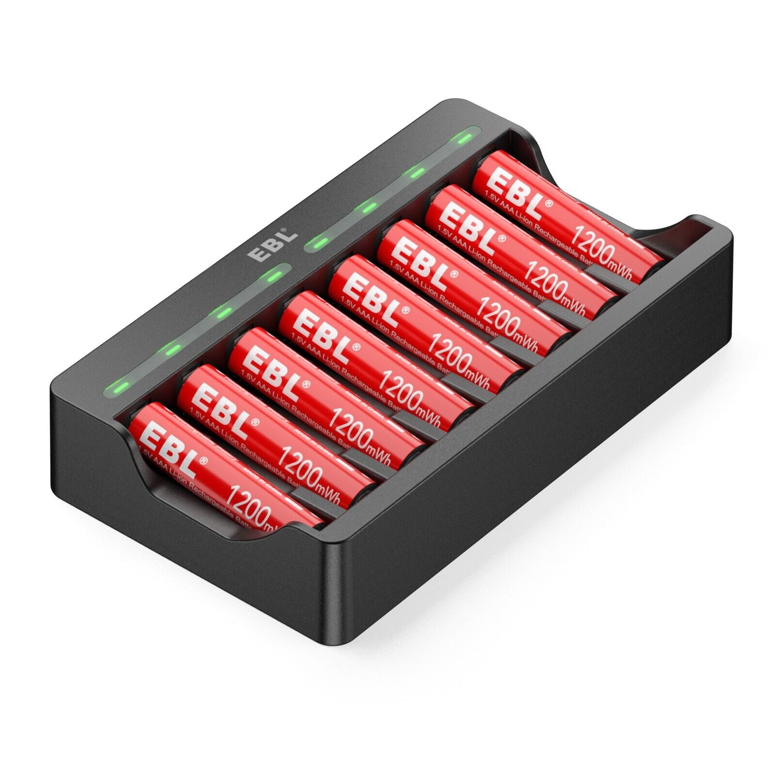 EBL 8x 1200mWh AAA Rechargeable Lithium Batteries 1.5V with 8 Bay Charger for AA AAA