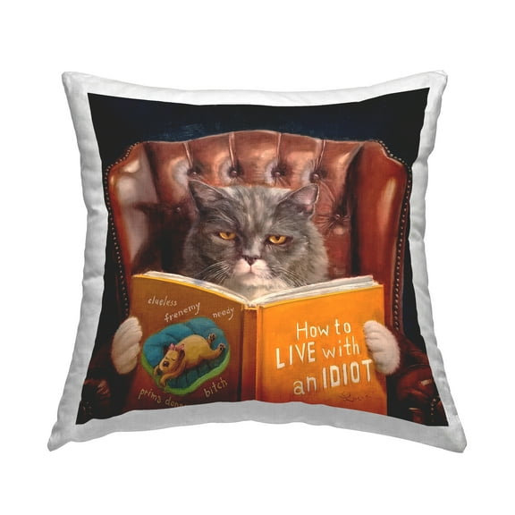Stupell Industries Angry Cat Reading Dog Book Feline Pet Humor Contemporary Multi-Color,18 x 7 x 18 Decorative Pillows