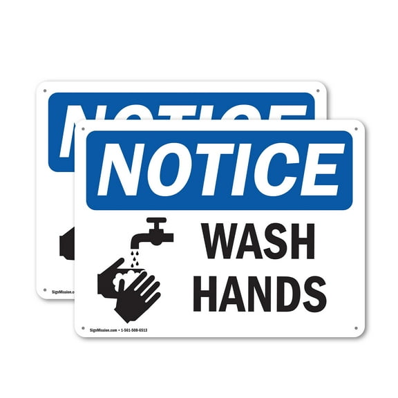 (2 Pack) Wash Hands OSHA Notice Sign 10 Inch X 7 Inch Plastic Sign, Weather Resistant, UV Protected for Workplace, Business, and Construction Site, Made in the USA