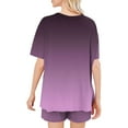 thumbnail image 4 of hxobax Women Pajama Set Gradient 2 Piece Casual Short Sets Short Sleeve Sleepwear Summer Crewneck Shirts and Short Pant Sets Trendy Pajamas Sets Cozy Loungewear with Chest Pocket,Purple,Small, 4 of 6