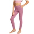 thumbnail image 3 of Duqingm Girls Leggings with Pockets Athletic High Waisted Kids Workout Active Dance Running Yoga Pants (Brick Red,7-8 Years), 3 of 6