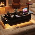 thumbnail image 6 of Lumiinofami 47" LED Lift Top Coffee Table, Modern High Glossy Coffee Tables with Charging Station for Living Room, Center Table with Hidden Compartment, Storage Drawer, LED Lights, Black, 6 of 9