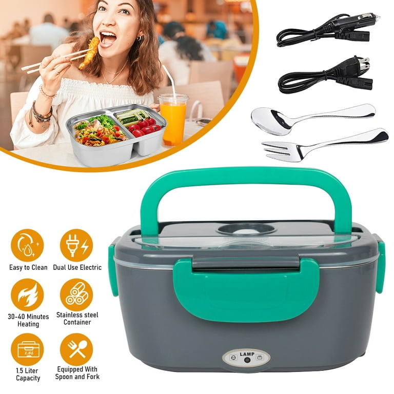 Ablink Electric Food Warmer Lunch Box 2 in 1 for Car and Home 110V & 12V , Electric Heating Lunch Box with Removable Stainless Steel Food Container