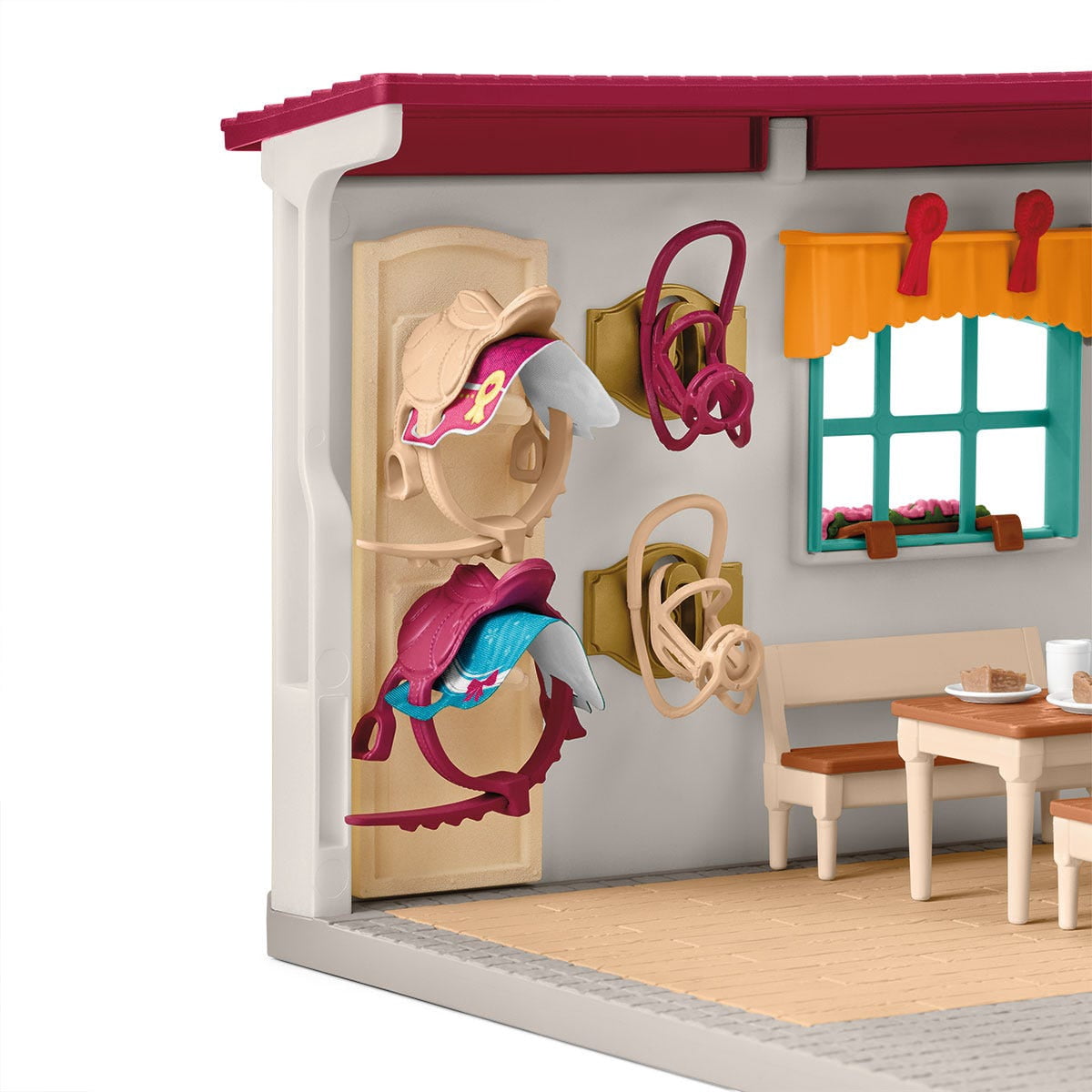 schleich Horse Club - 85 PC Tack Room Stable Extension Playset with Rider Sarah, Horse Figurine and Accessories - Equestrian Toy Set for Kids Ages 5+