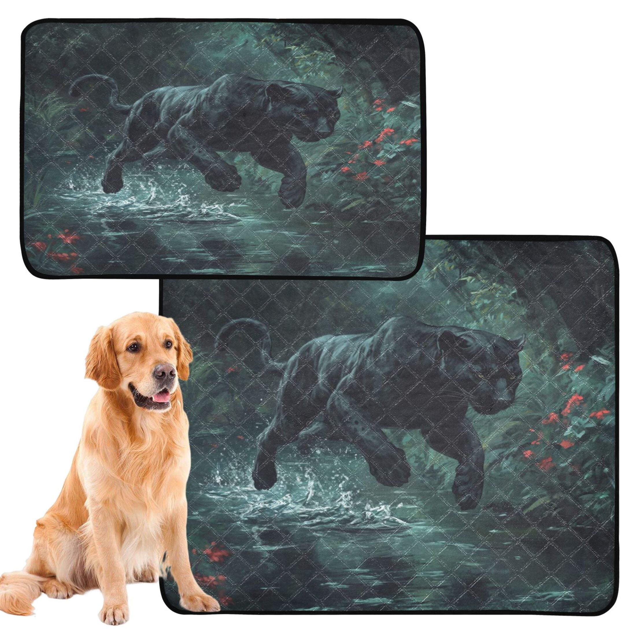 Qxltty Black Panther Leaping over Water Cat litter Pads Pet Set of 3 Diaper Mats Center Anti-leakage Layer Absorbent Soft and Comfortable