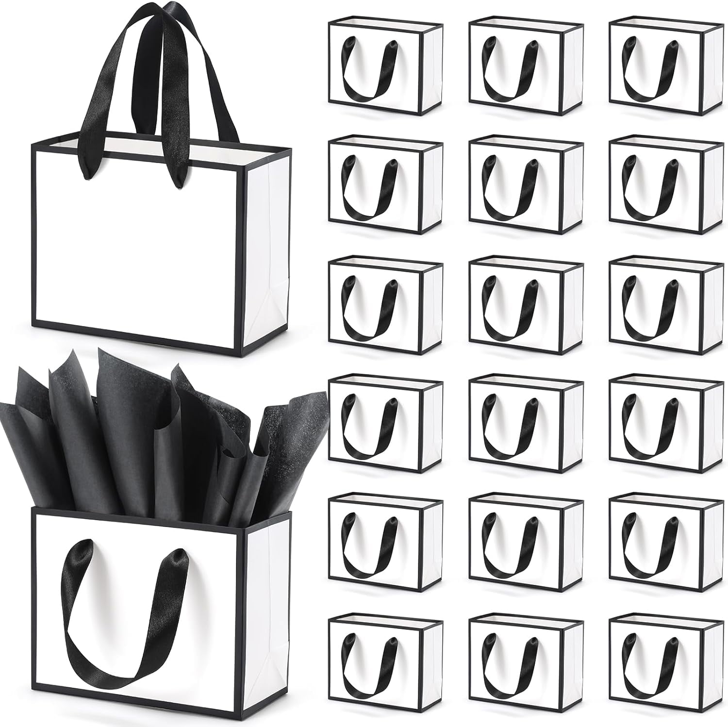30 Pcs Small Metallic Foil Gift Bags with Handles, Blue Gold Thank You Favor Bag with Tissue Paper for Back to School Baby Shower Wedding Mother's Day Christmas Party (6.4x3.1x5.1 Inch)