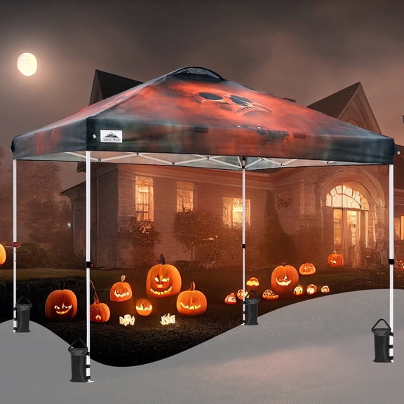 EAGLE PEAK 10x10 Pop Up Canopy, Instant Outdoor Canopy Tent, Straight Leg Pop Up Tent for Parties, Camping, The Beach and More, 100 Square Feet of Shade, Horror Skull