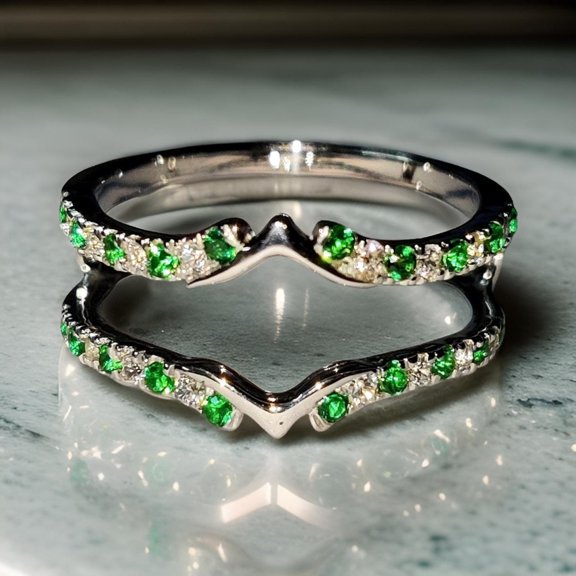Diastar Green Wrap Enhancer Band Ring Cubic Zirconia 14K White Gold Finish Silver Band